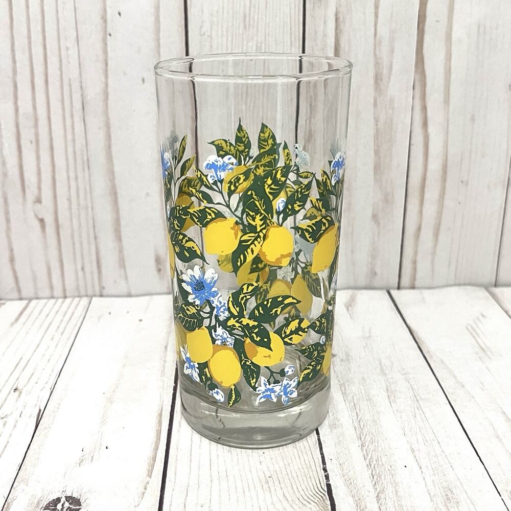 Vintage Libbey Royal Norfolk Retro Juice Glass Tumbler Lemons Flowers 16 oz.